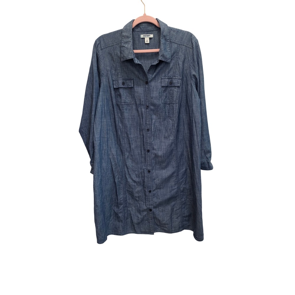 Old Navy Womens 16 Chambray Shirt Dress Blue Cotton Long Sleeve Button Front